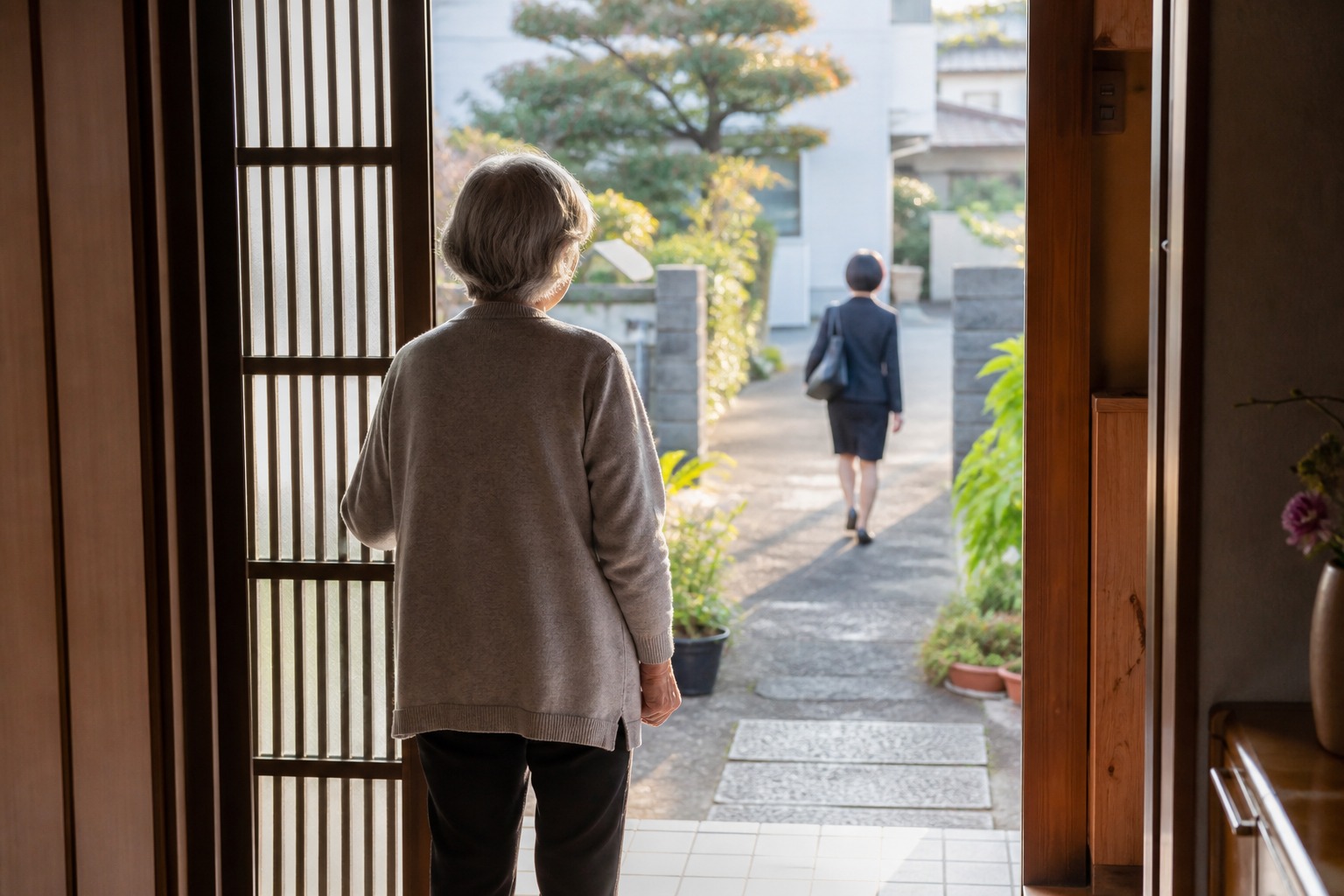 玄関先でお客様をお見送りする様子
